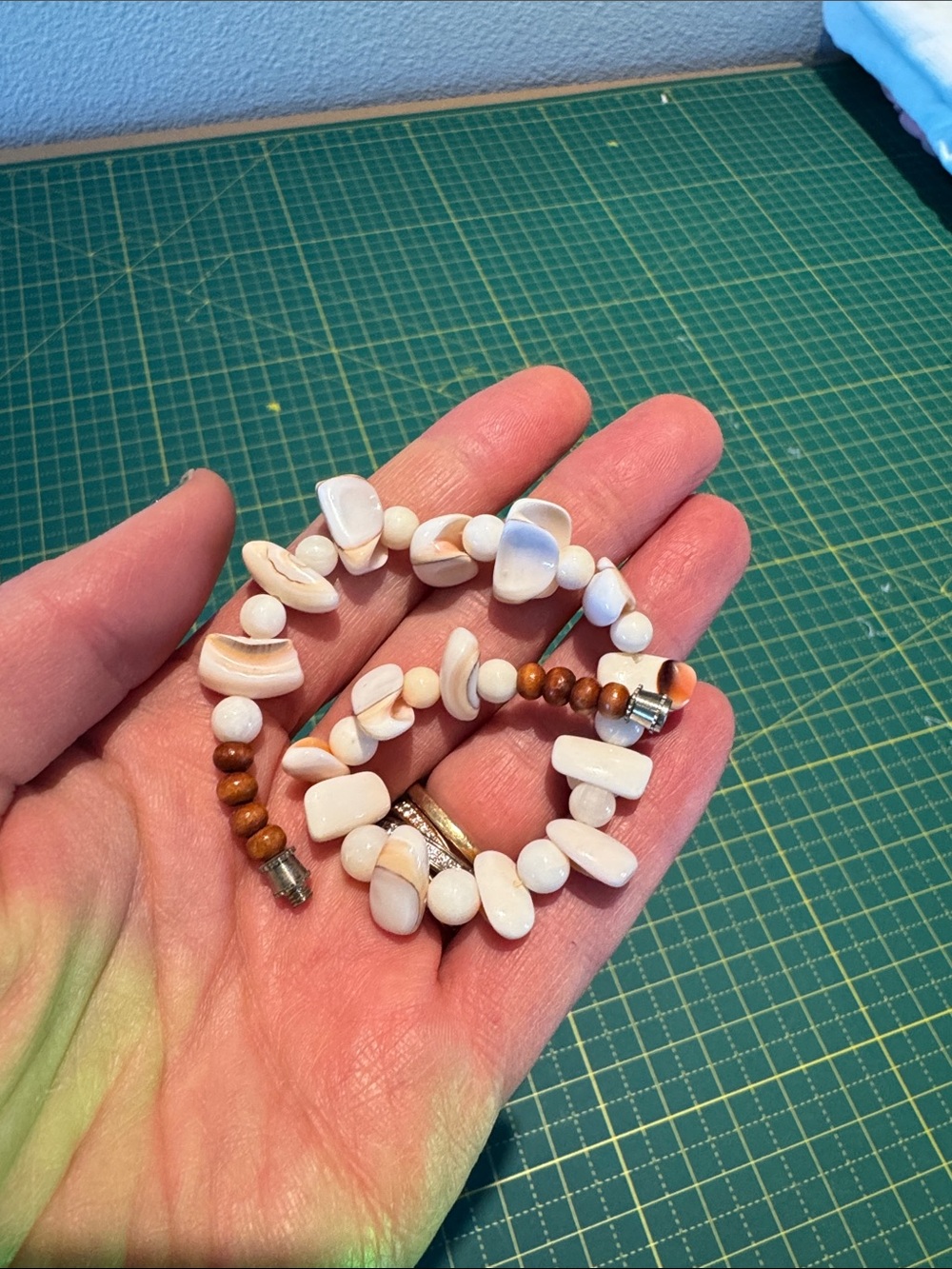 White Shell and Wood Bead  Bracelet